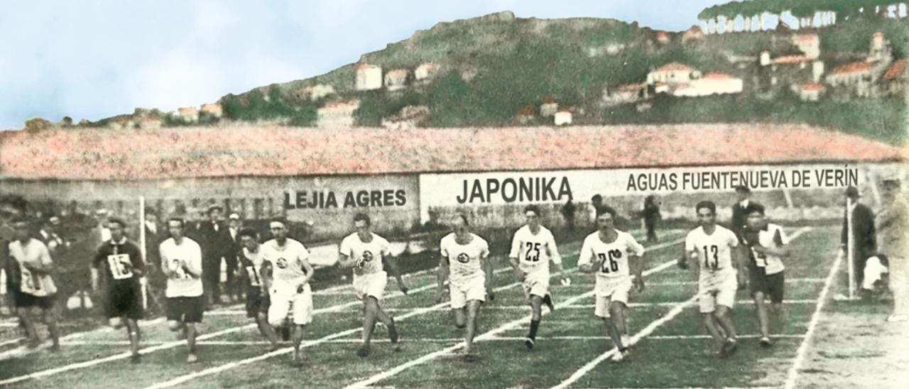 Campo de fútbol de Coia. Carreira de 1.500 m. en setembro de 1915.