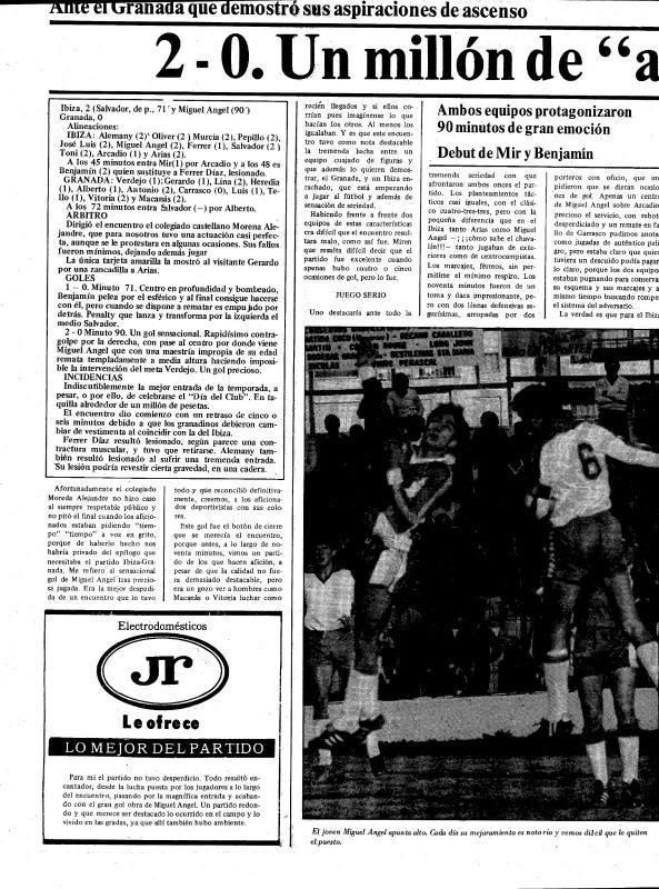 Página con la crónica de los triunfos del Ibiza sobre el Granada en el año 1983