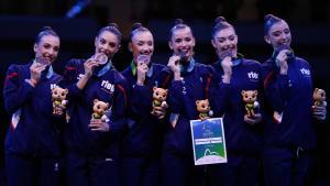 El equipo español de gimnasia rítmica, con el bronce mundial logrado en el all around en Río de Janeiro.