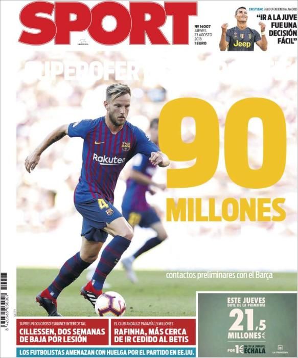 Portadas deportivas jueves 23 de agosto de 2018