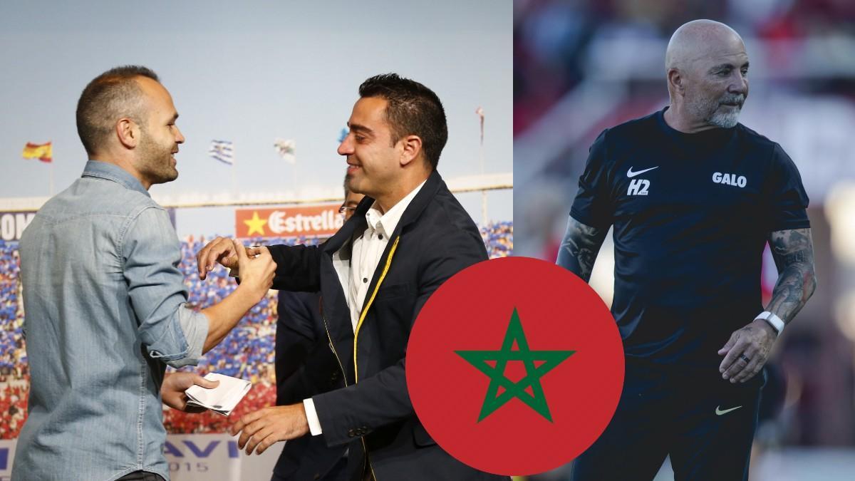 Andrés Iniesta, Xavi Hernández y Jorge Sampaoli, relacionados con la selección de Marruecos