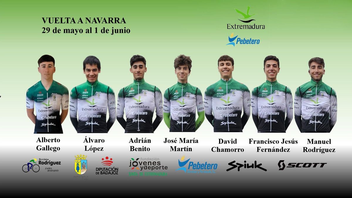 Corredores del Extremadura Pebetero que disputarán la Vuelta a Navarra 2025.