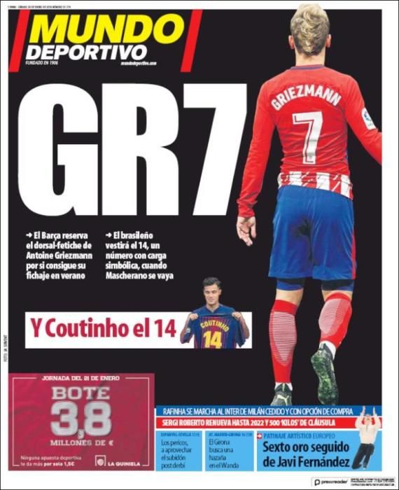 Portadas deportivas sábado 20 de enero de 2018