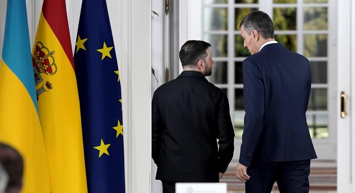 Pedro Sánchez y el presidente de Ucrania,  Zelenski,  en La Moncloa.