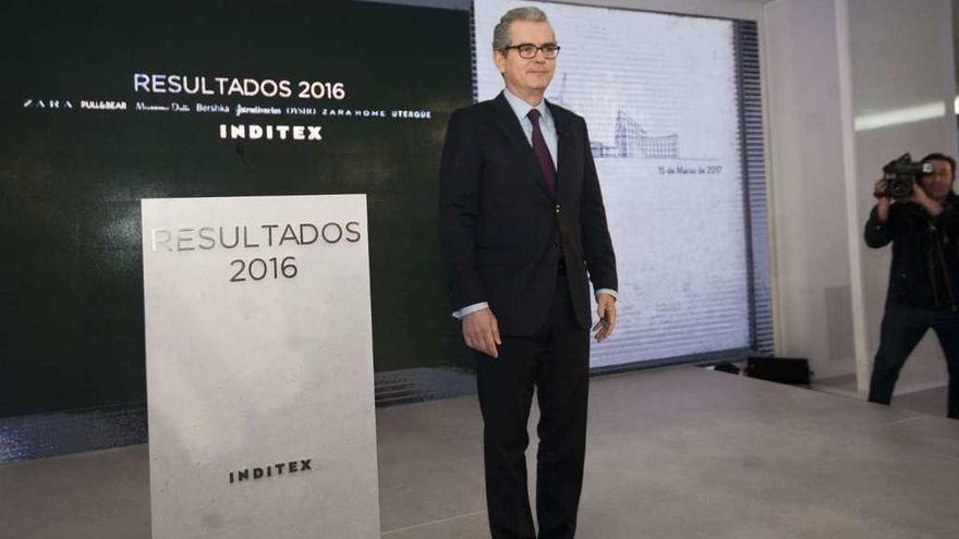 Pablo Isla, presidente de Inditex, en la presentación de los datos económicos de 2016. // FdV