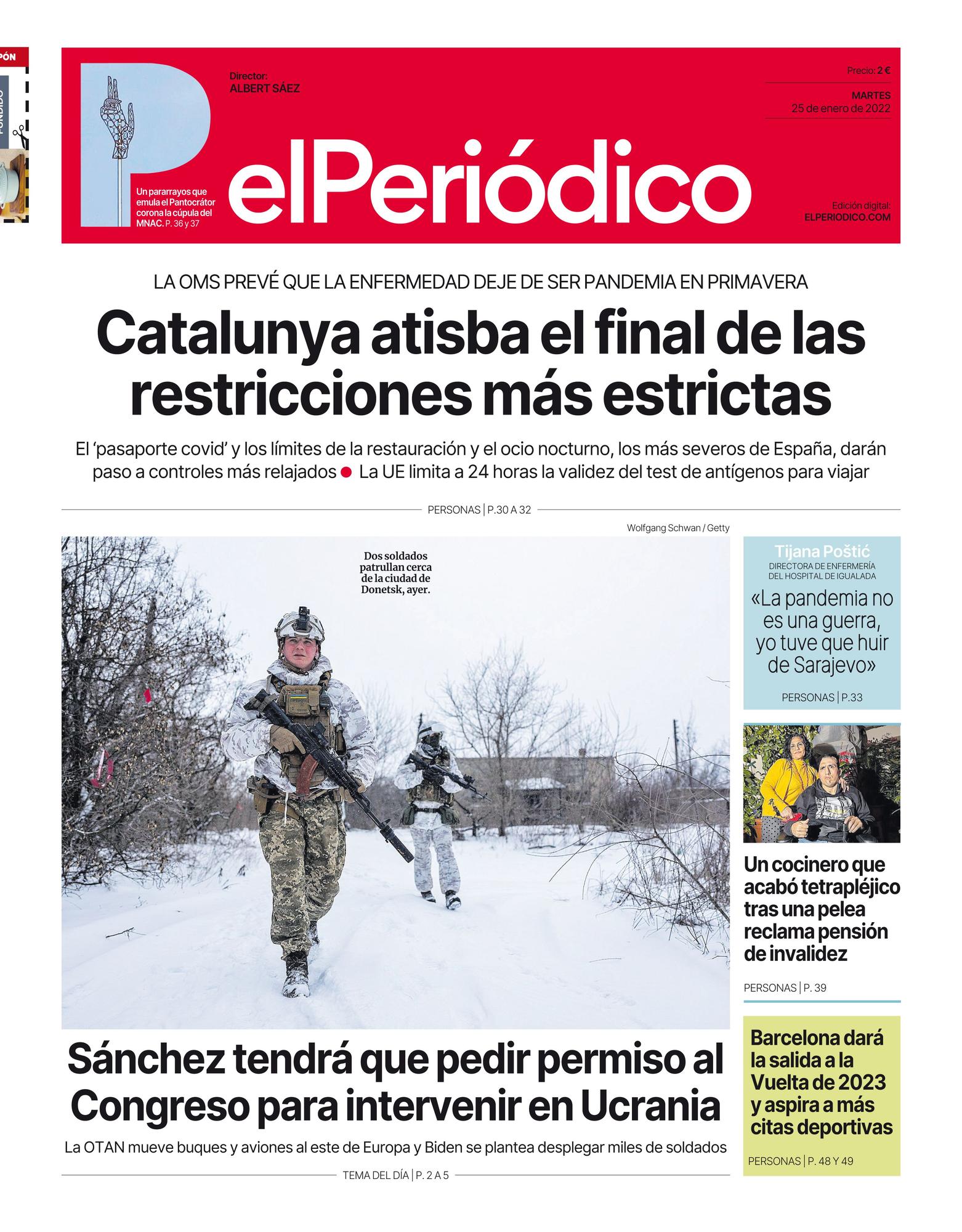 La portada de EL PERIÓDICO del 25 de enero de 2022