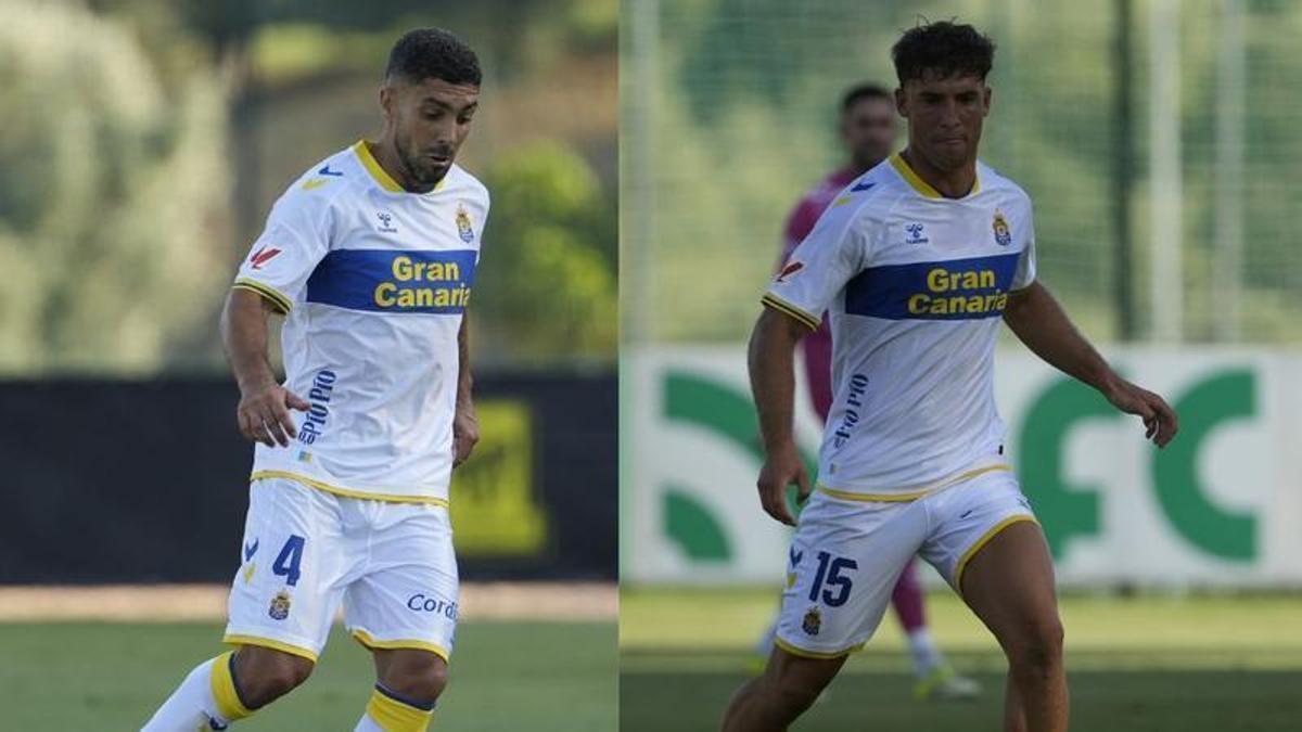 Álex Suárez y Juanma Herzog durante el amistoso entre la UD Las Palmas y el Al-Ittihad.