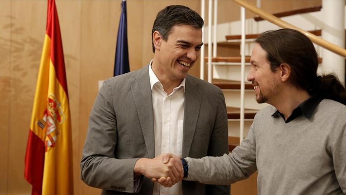 Sánchez e Iglesias, durante su reunión en el Congreso el pasado 5 de febrero.