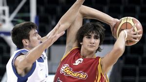 Ricky Rubio, en un partido con la selección española