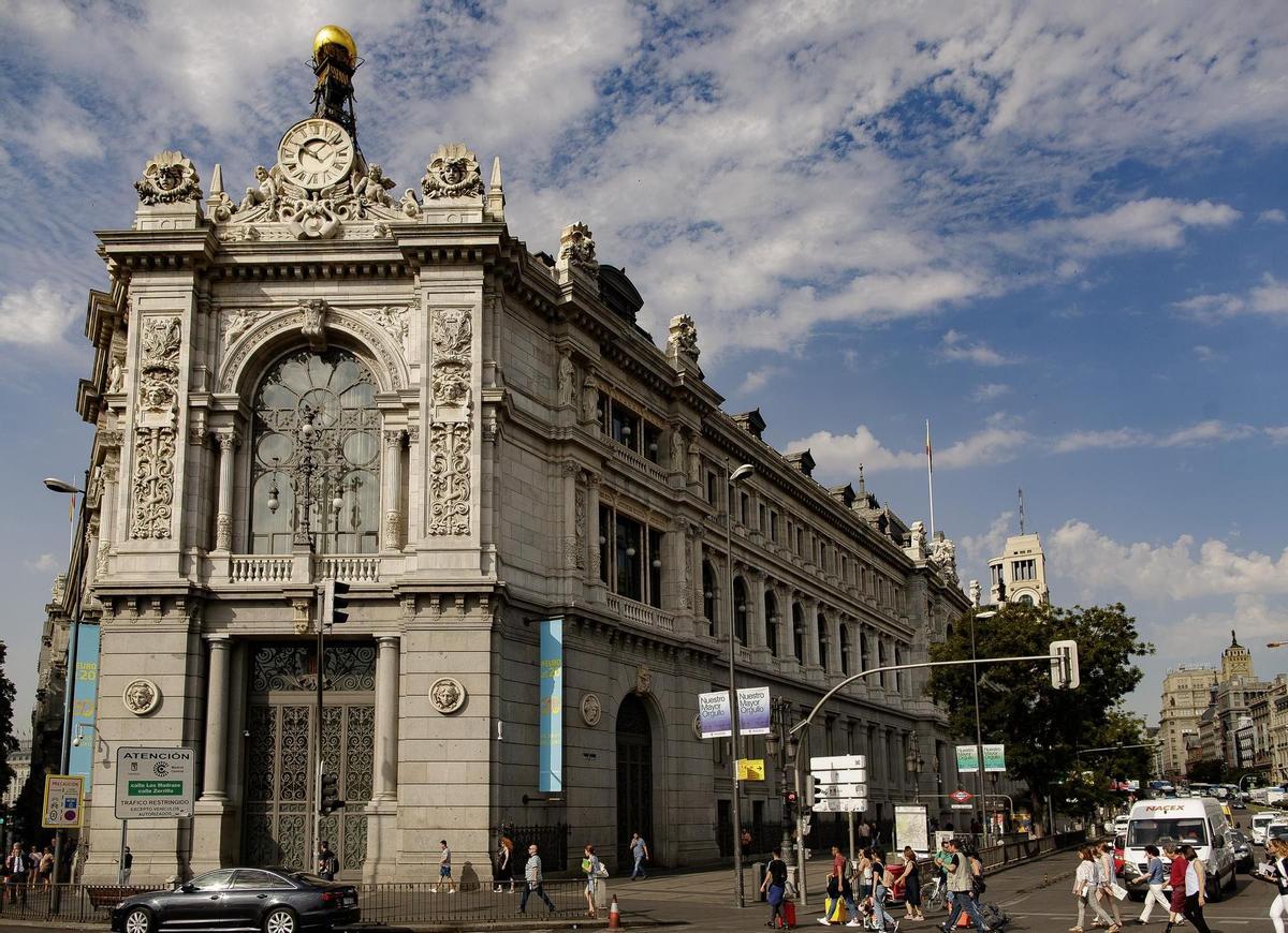 Fachada del edificio del Banco de España, en Madrid.