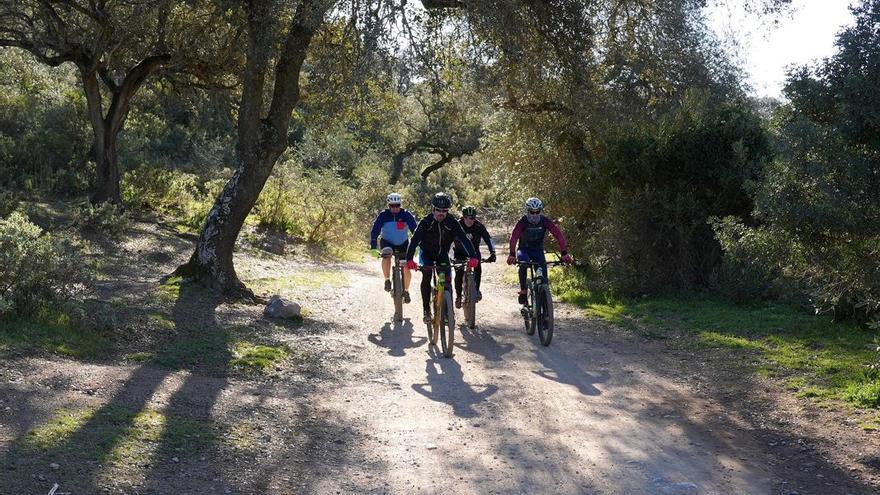 Cuatro ciclistas en la sierra de Córdoba.