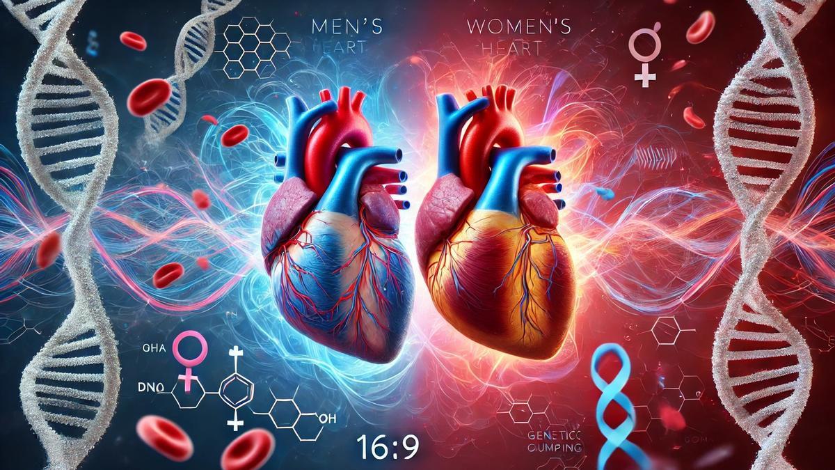 Recreación artística de las diferencias entre los corazones masculino y femenino.