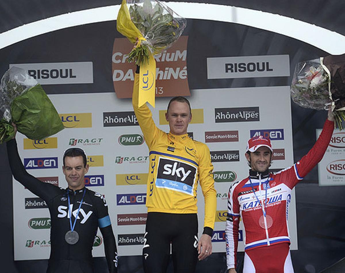 D’esquerra a dreta, Richie Porte, Christopher Froome i Dani Moreno, al podi de la Dauphiné.