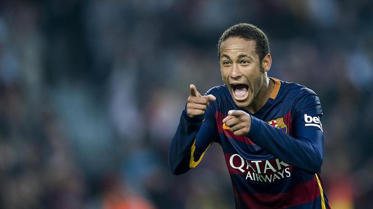 Neymar celebra un gol con el Barça en el Camp Nou.