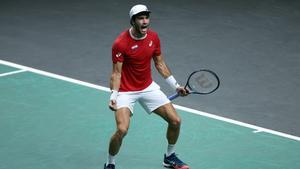 Coric, celebrando su triunfo ante Bautista