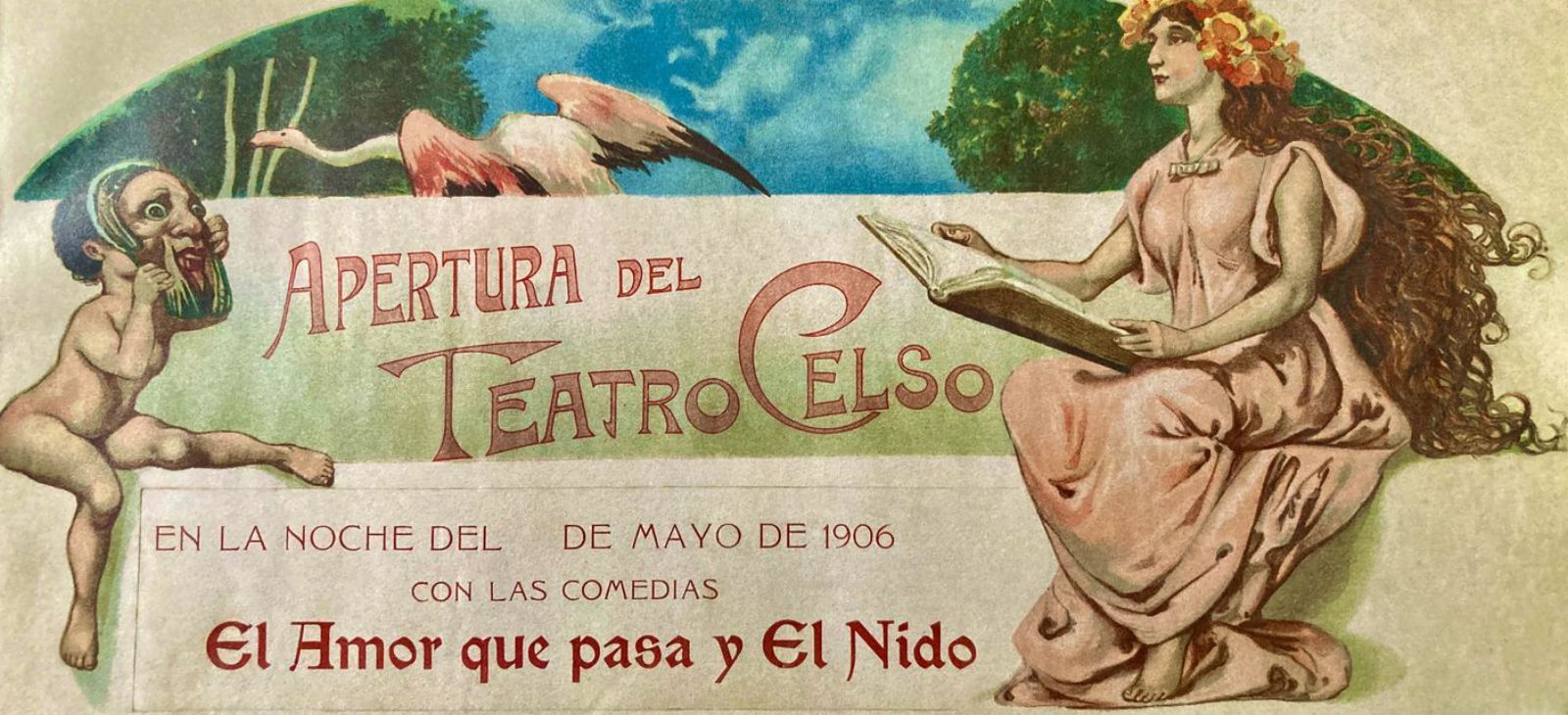 Dos reproducciones del álbum inaugural del Teatro Celso, publicado en 1906, del que LibrOviedo reprodujo un facsímil en 2013. | LibrOviedo