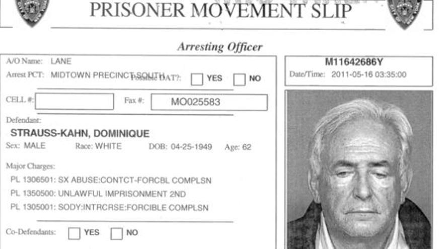 La ficha policial de Dominique Strauss-Kahn.