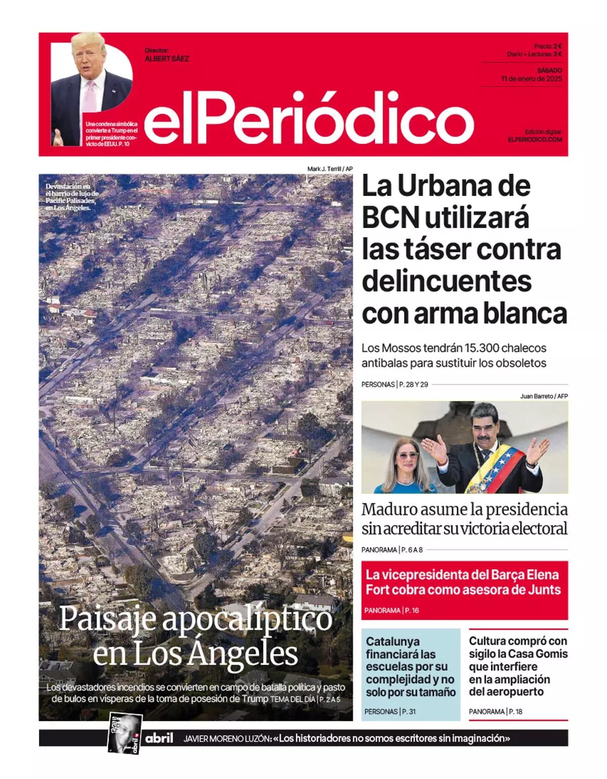 La portada de EL PERIÓDICO del 11 de enero de 2025