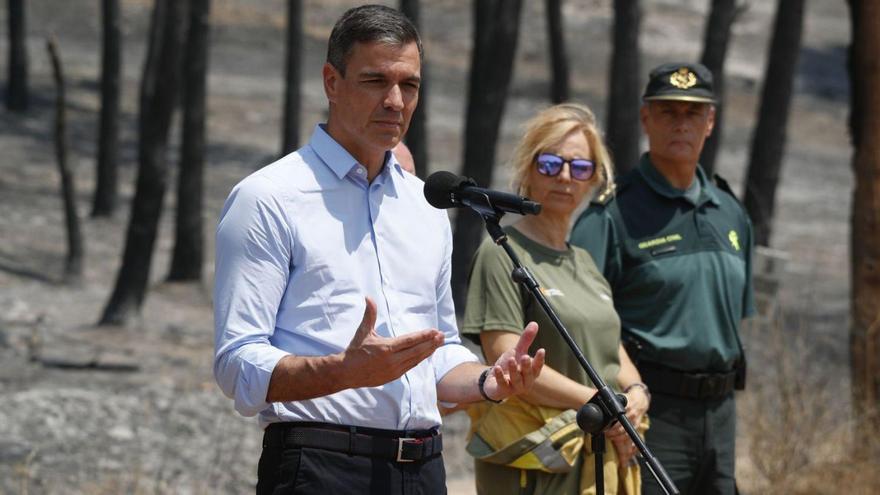 Sánchez, ahir, durant una visita a la zona afectada per l’incendi d’Ateca | EFE/JAVIER CEBOLLADA