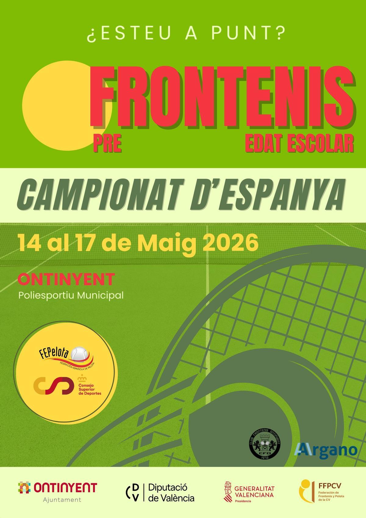 Cartel del Campeonato de España de frontenis escolar que tendrá lugar en Ontinyent.