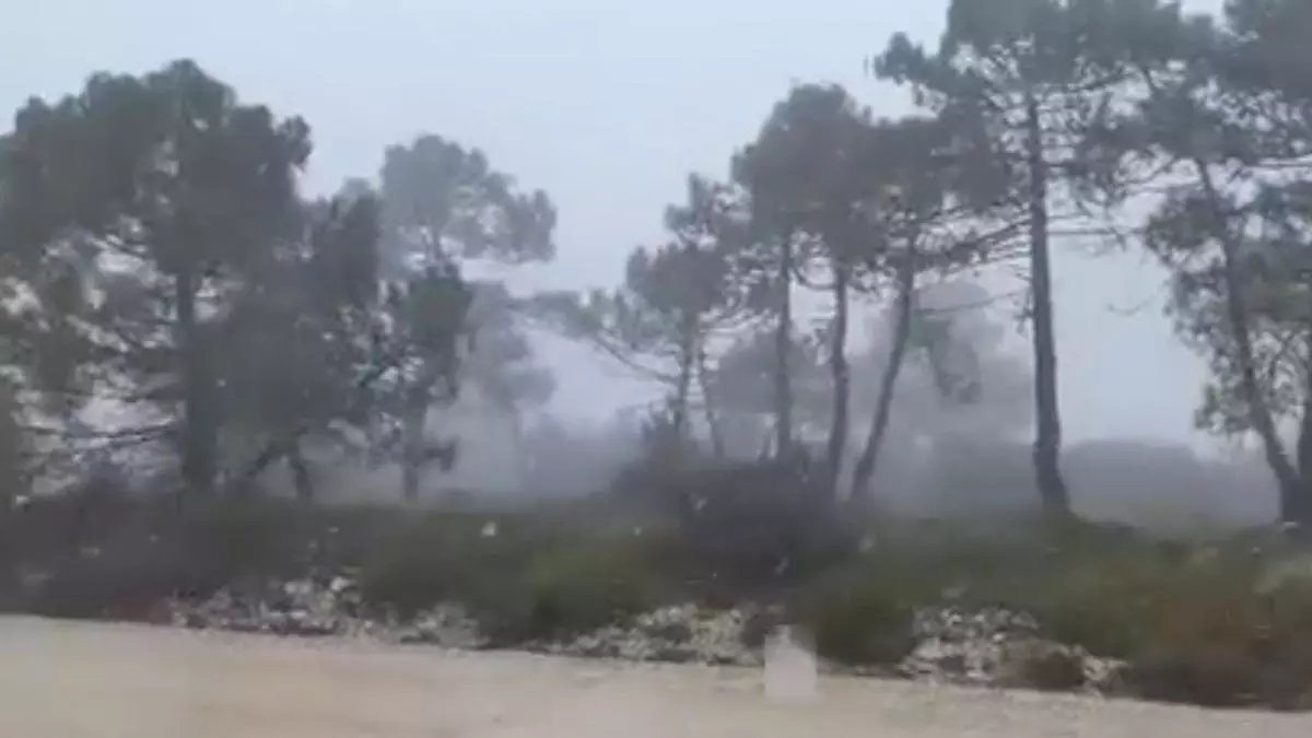 Los primeros copos de nieve llegan a la sierra de Enguera sin llegar a cuajar
