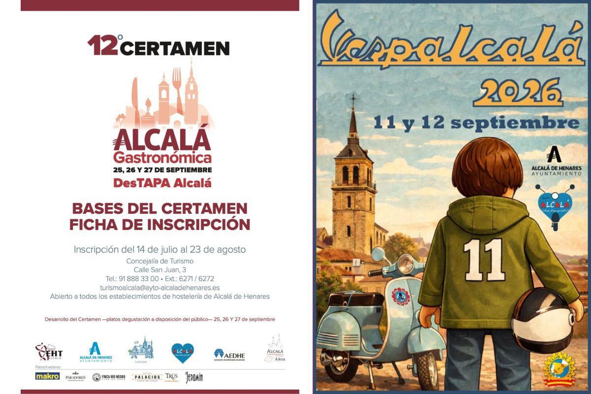 Carteles de ambos eventos. Izda. XIII Certamen Alcalá Gastronómica. Dcha. XI edición de Vespalcalá