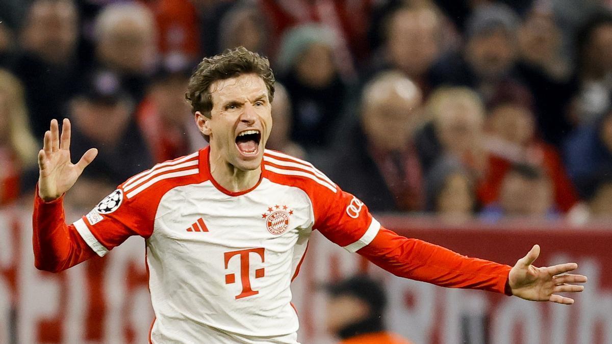 Thomas Muller celebra un gol con el Bayern esta temporada