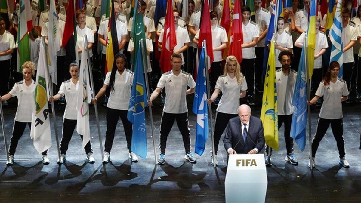 Blatter realiza el discurso de apertura del 65º Congreso de la FIFA.