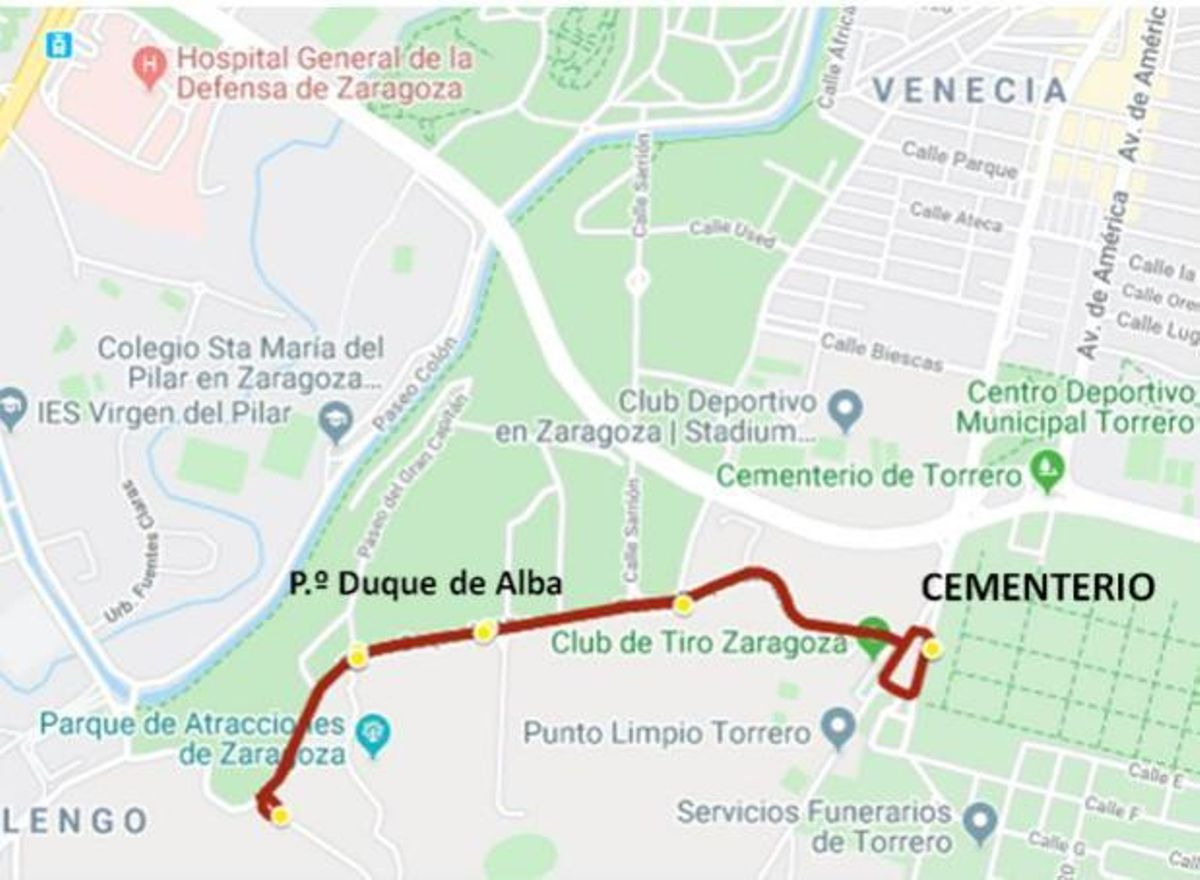 Mapa de la línea LAN del bus urbano de Zaragoza