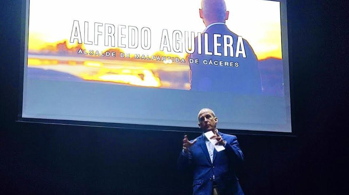 Aguilera en la presentación.