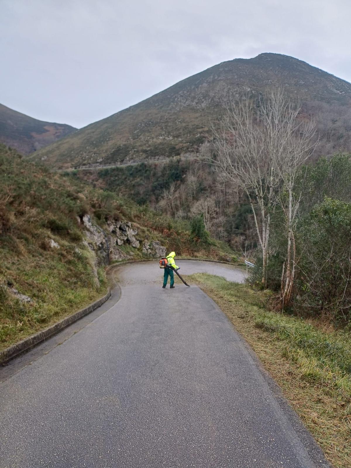 Un operario realizandoi tareas de limpieza en una carretera canguesa.