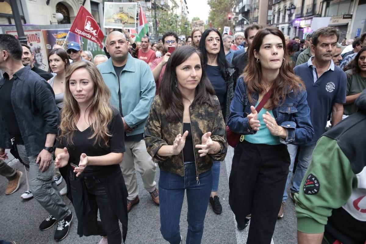 Ione Belarra, en la manifestación pro Palestina este domingo en Madrid.