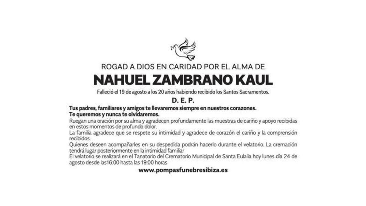 Esquela Nahuel Zambrano Kaul