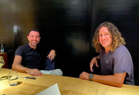 Xavi y Puyol, en la comida que han mantenido este jueves en Barcelona.