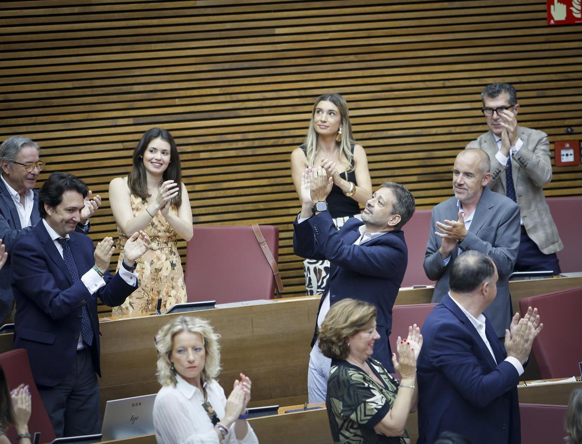 El diputado del PP, José Juan Zaplana, celebra la aprobación de la ley, el jueves.