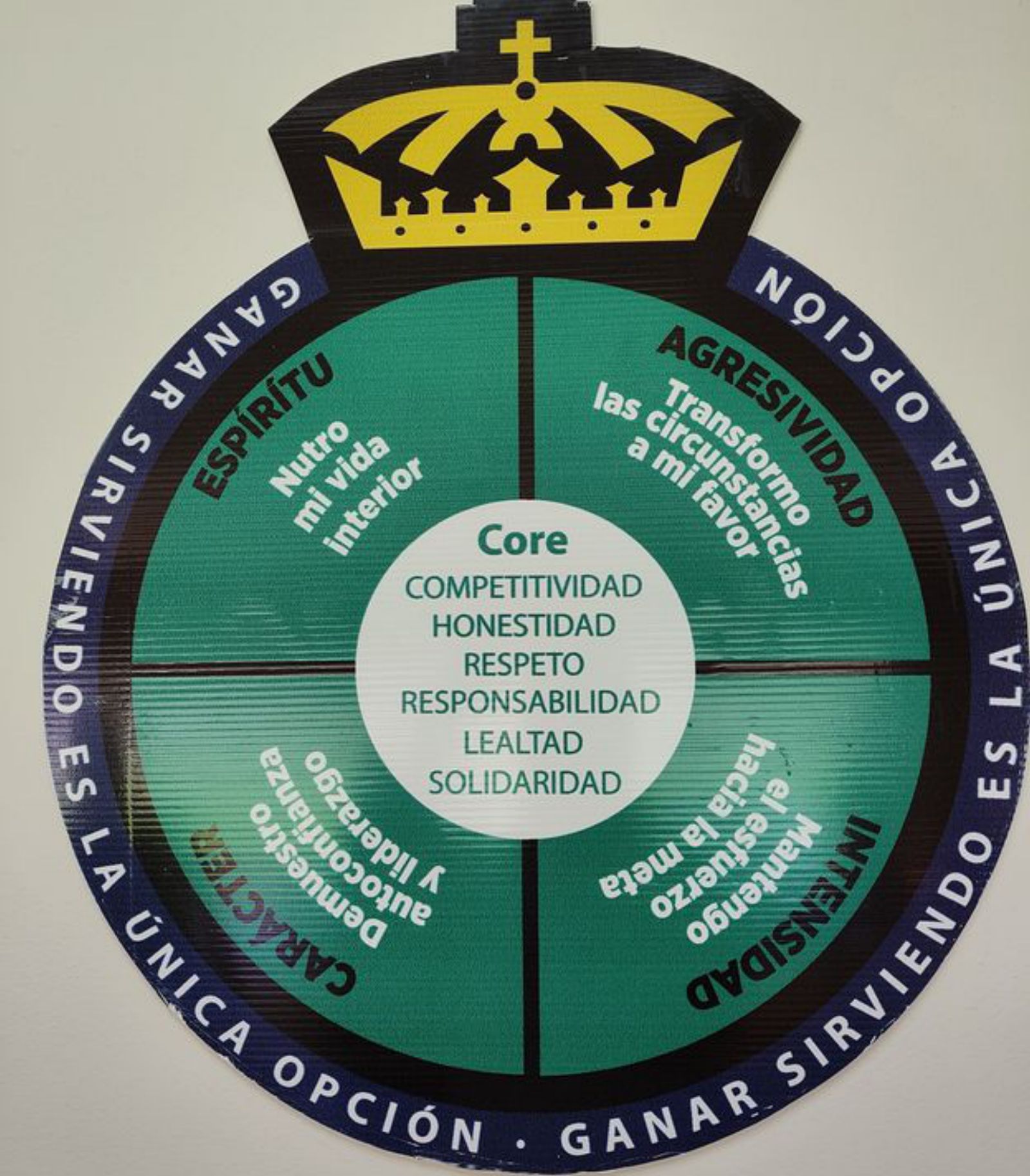 El escudo con los valores marcados por Orlegi en las zonas de preparación y entrenamiento de Territorio Santos Modelo. | LNE