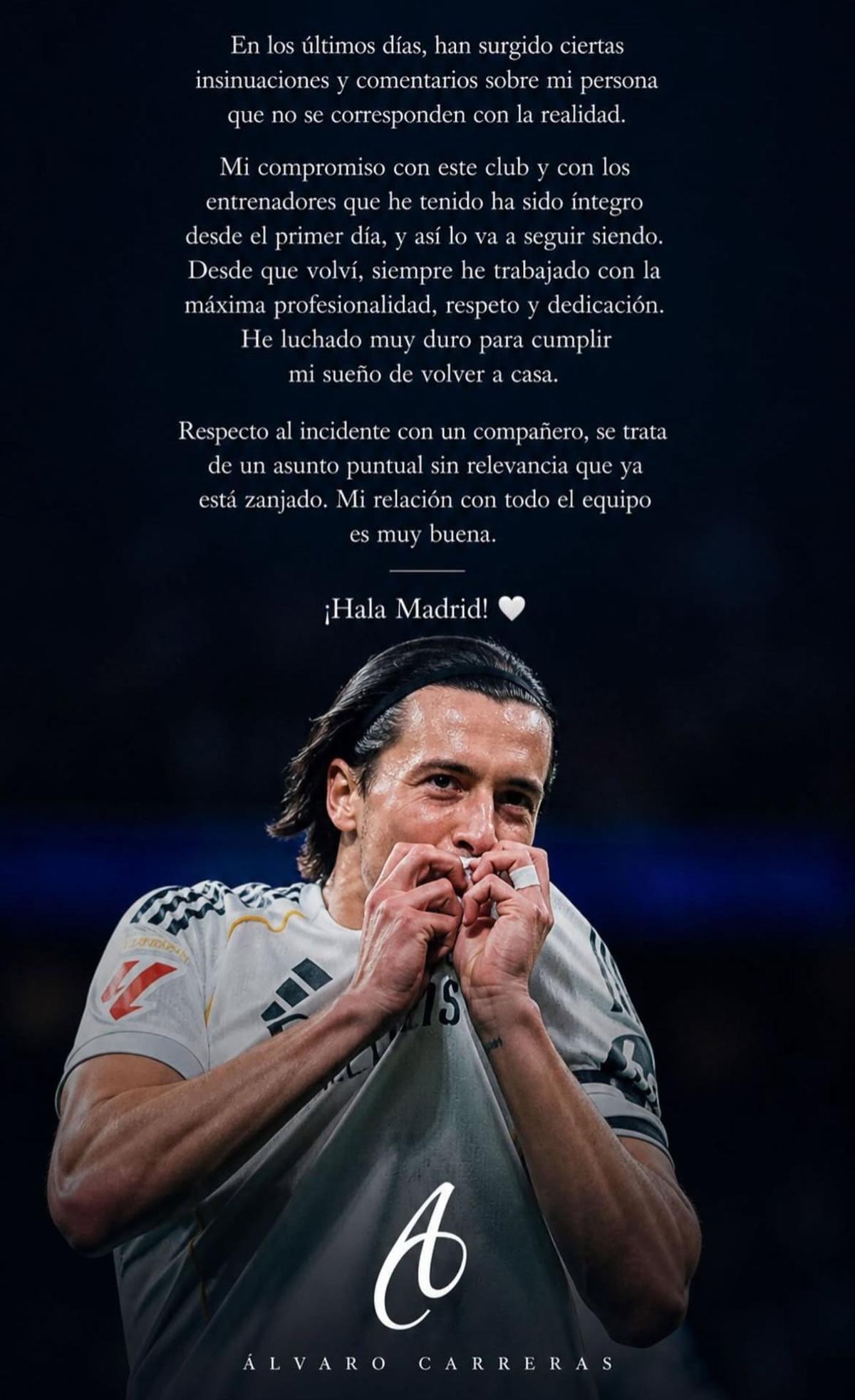 Comunicado de Álvaro Carreras sobre su incidente con Rüdiger