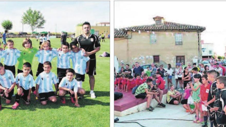 Un momento de uno de los partidos en el campo de fútbol de San Cristóbal de Entreviñas. |