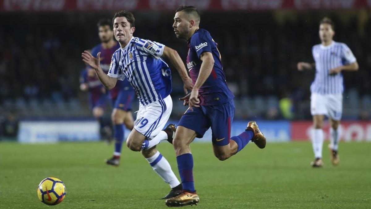 Jordi Alba en el encuentro frente a la Real Sociedad en Anoeta