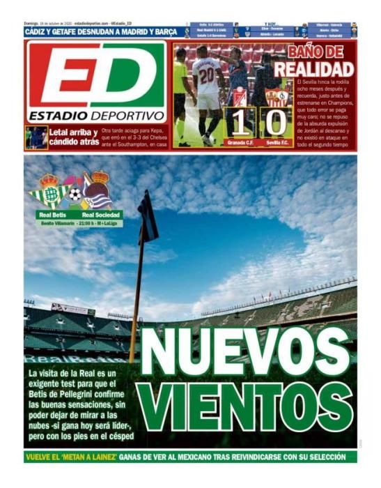 Portada ESTADIO DEPORTIVO domingo 18 octubre 2020