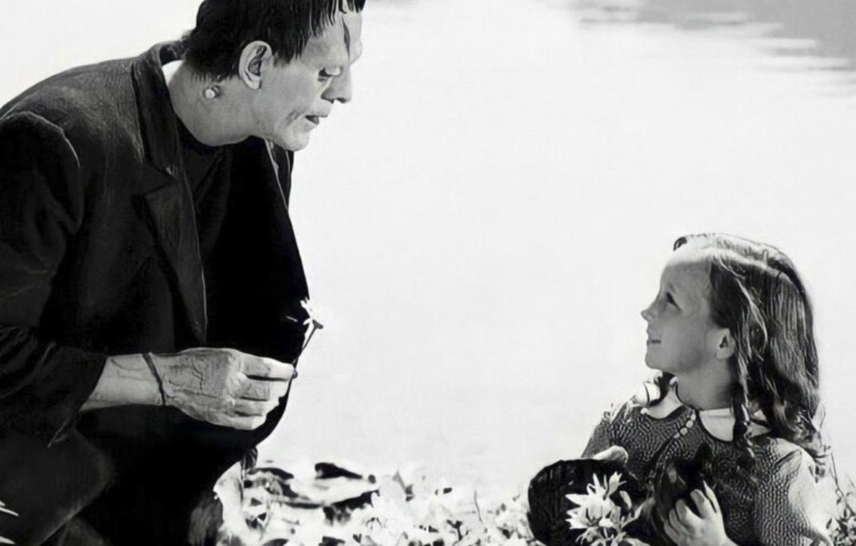 Encuentro del monstruo con la pequeña María. Frankenstein, James Wahle, 1931