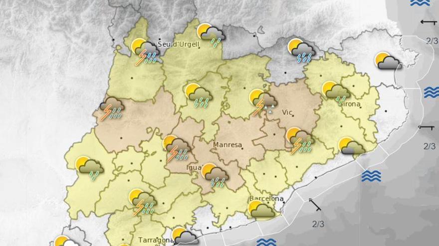 Pronòstic d'intensitat de pluja per aquesta tarda de dimecres a Catalunya