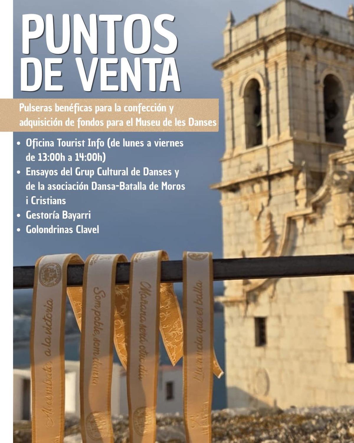 Cartel con los puntos de venta de las pulseras benéficas.