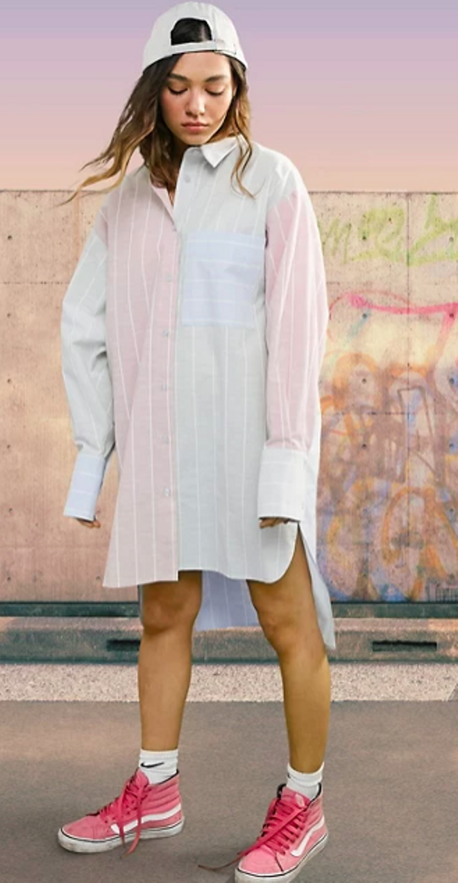 Vestido camisero corto extragrande a rayas color pastel de algodón Mix & Match de ASOS DESIGN