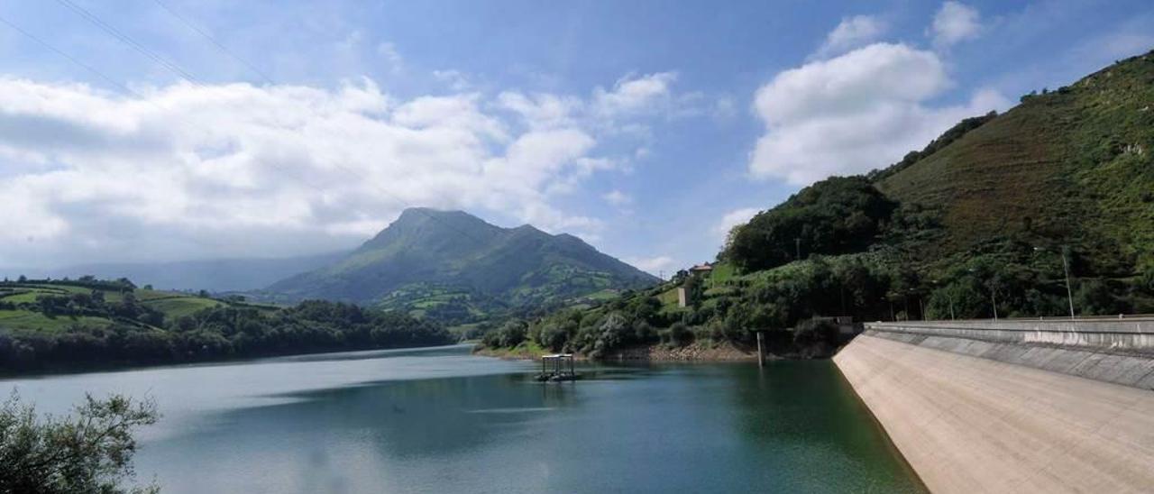 El embalse de los Alfilorios, en Morcín, donde la Asturiana de Pesca pretende abrir un coto deportivo.