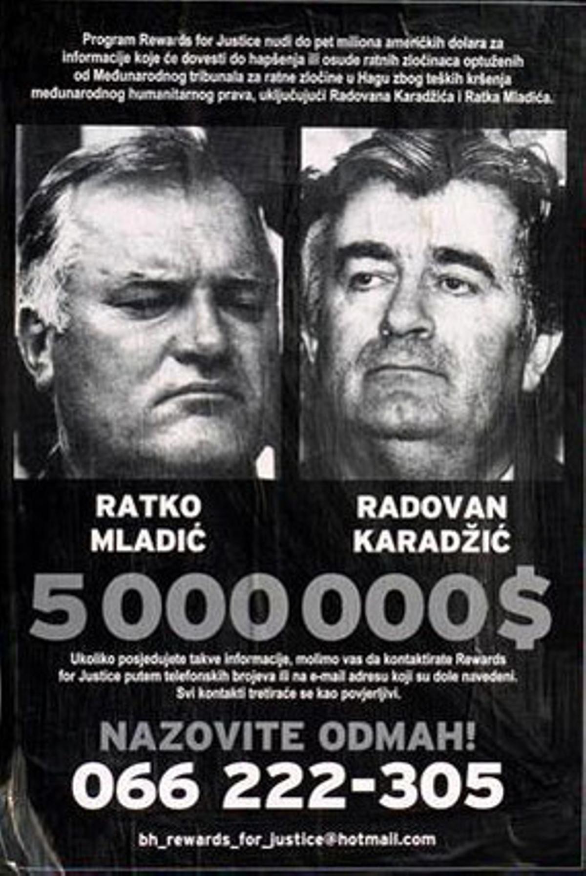 Cartell de recerca i captura de Karadzic (dreta) i Mladic.
