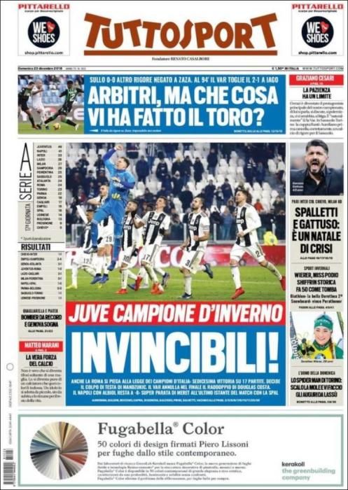 Portada TUTTOSPORT domingo 23 diciembre 2018