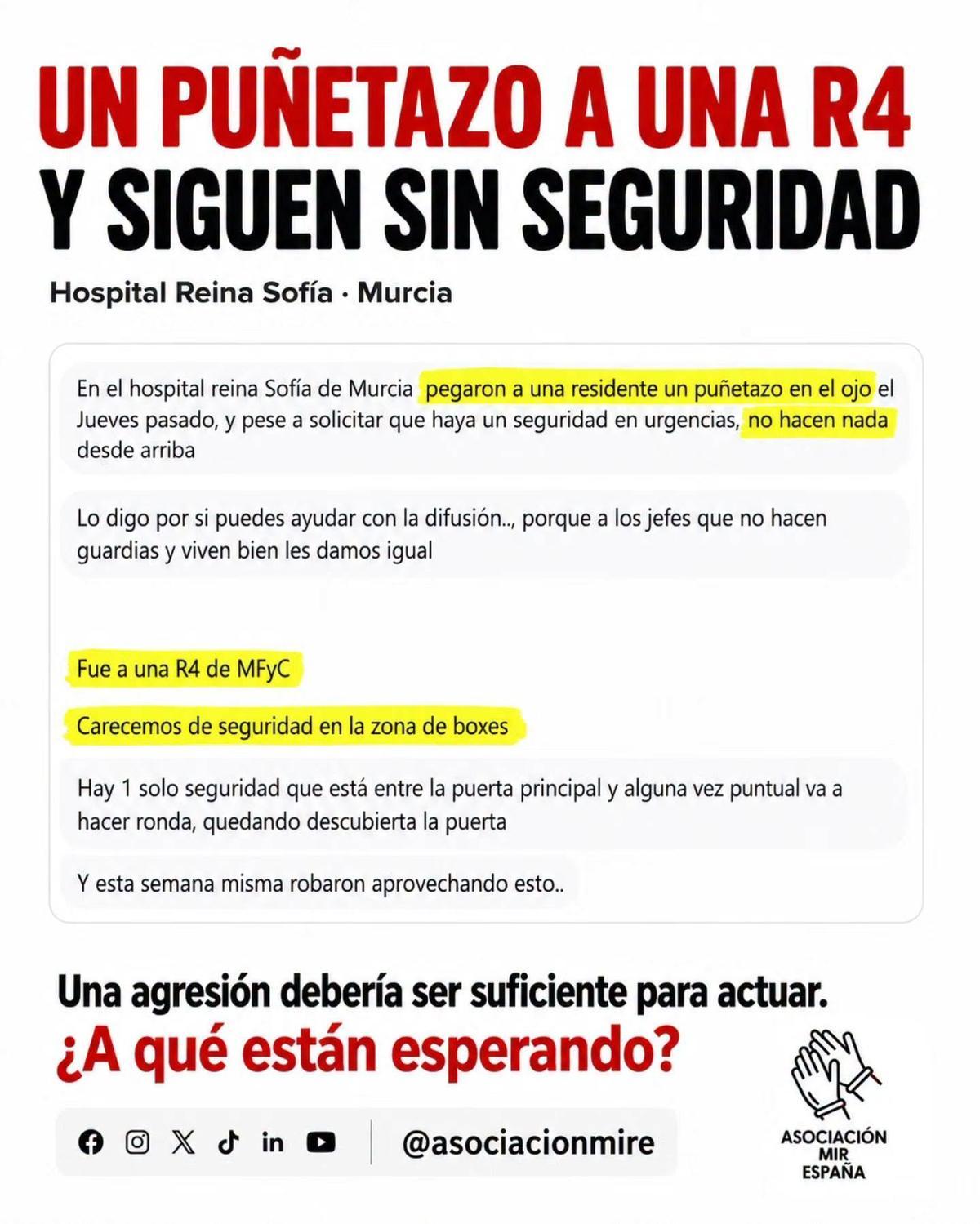 Cartel subido por la Asociación MIR España para denunciar la agresión.