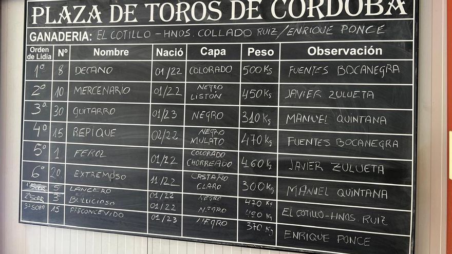 &#039;Decano&#039;, de El Cotillo, abre la novillada del debut de Fuentes Bocanegra y Manuel Quintana en Córdoba
