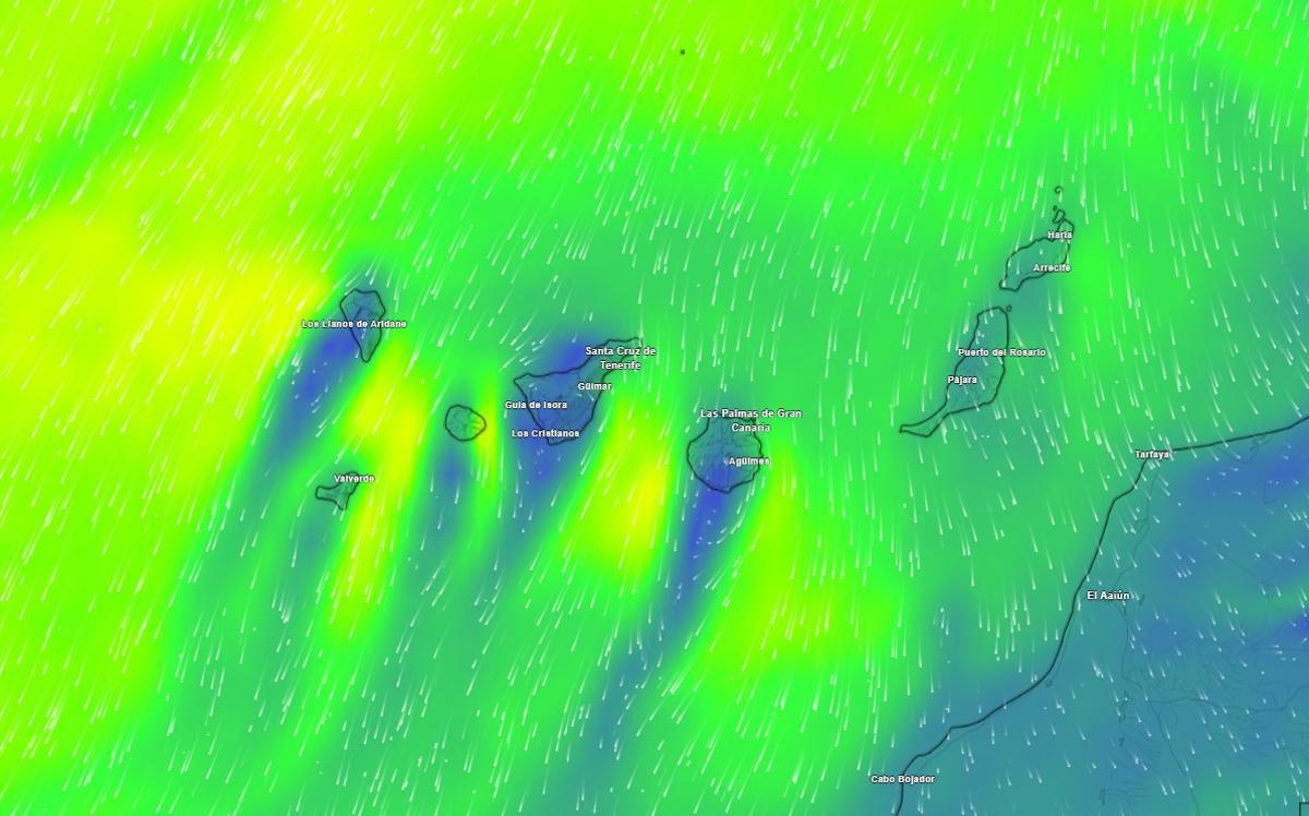 Mapa atmosférico de viento en Canarias